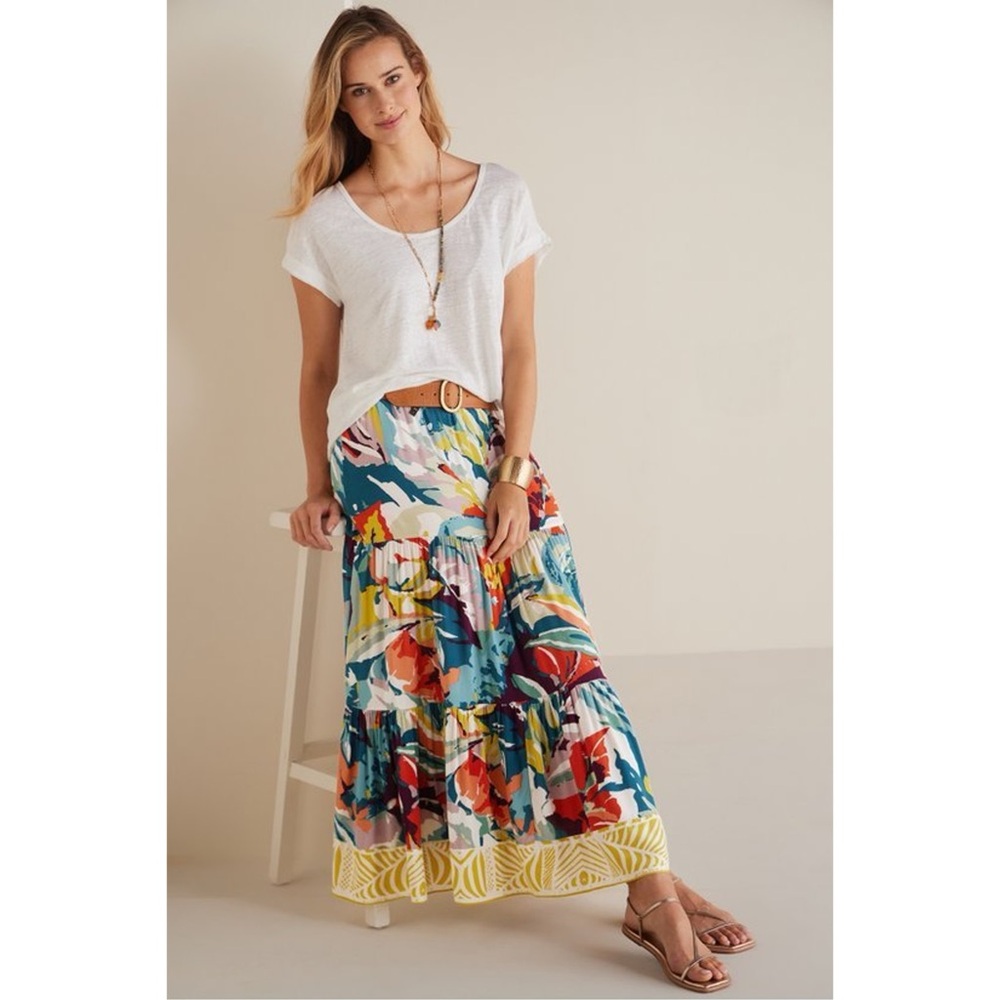 Soft Surroundings Skirt Maxi Midi Kara Floral Multicolor Small S